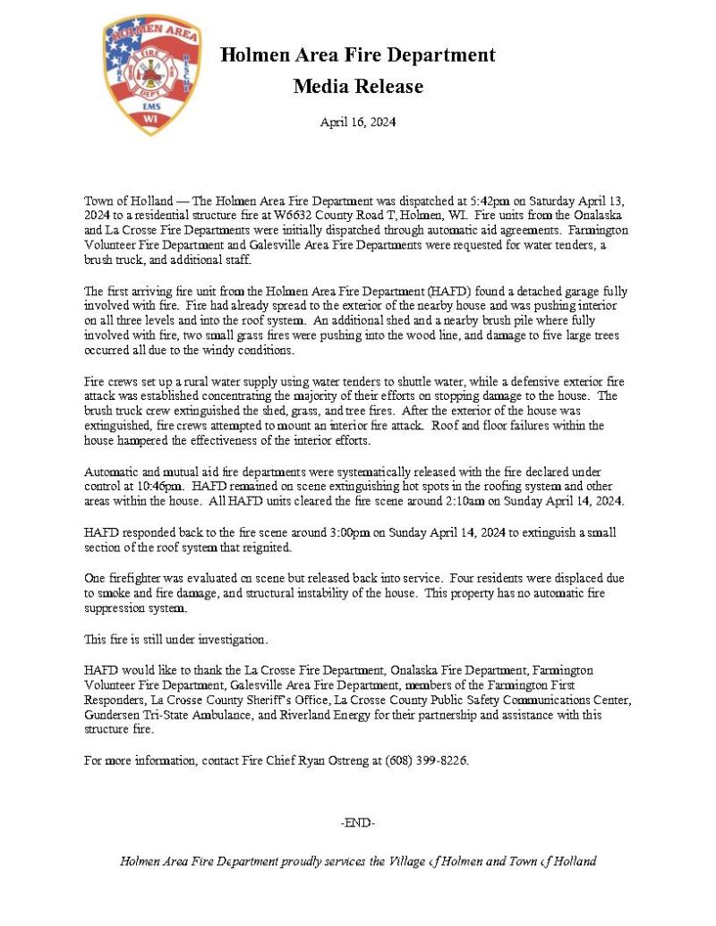News - Holmen Area Fire Department